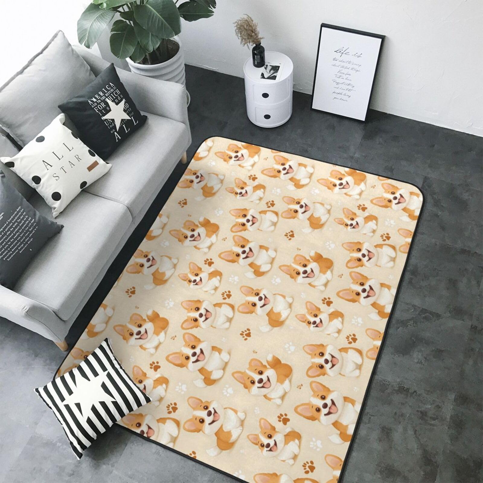 Tapis lavable pour salon avec imprimé chiot facile à nettoyer