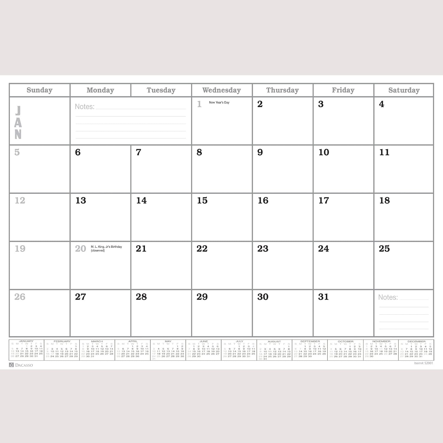 2024 Dacasso Monthly Calendar Refill, 24.5 x 16, White (S2001) 5"W x 16"H White