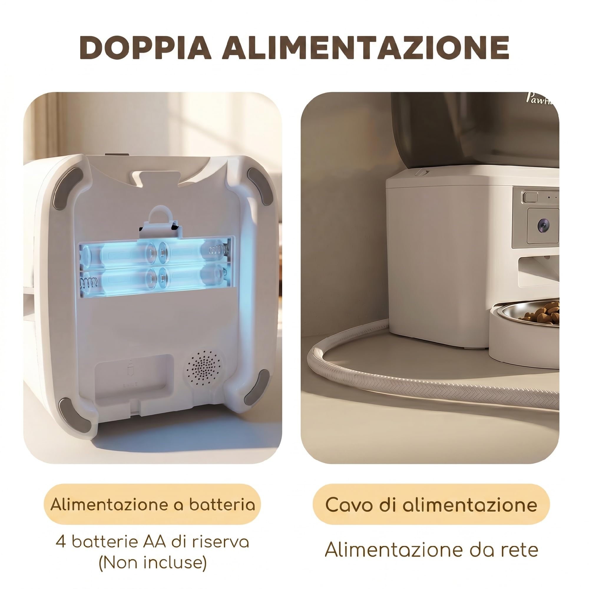 PawHut Distributore Automatico Cibo Gatti Cani 4L con Telecamera WiFi 2.4G | Dispenser Erogatore Crocchette Gatto, Controllo App, Timer, Visione Notturna, Audio Bidirezionale, 1-10 Pasti/G, Ciotola Inox