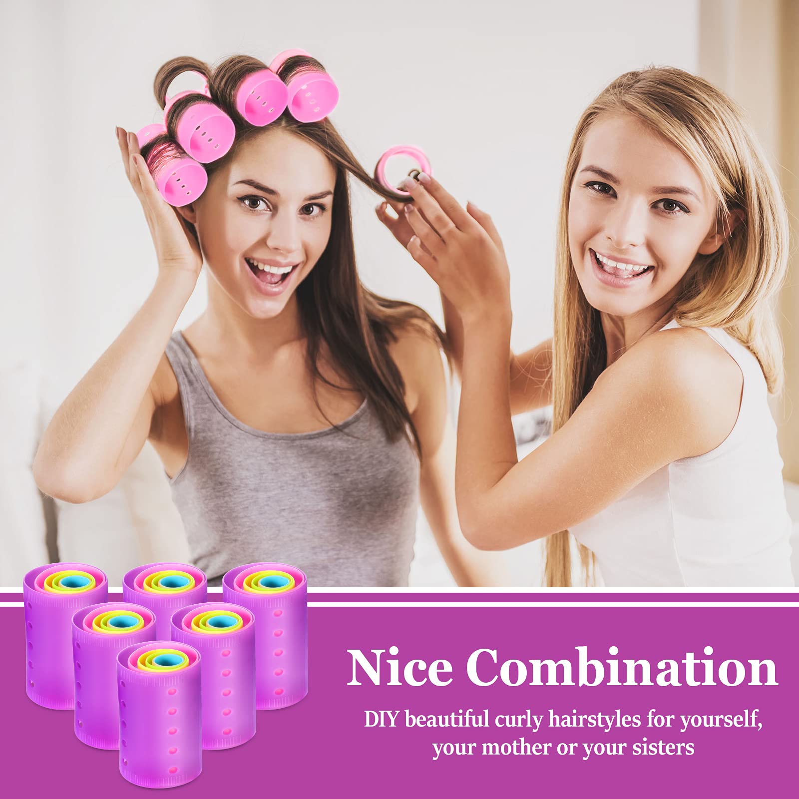 Juego de 141 rodillos para el cabello, incluye 60 rodillos de plástico de tamaños mixtos con 60 pines, 20 pinzas de dientes de pato y peine de cola de rata, herramientas de rizadores de 7