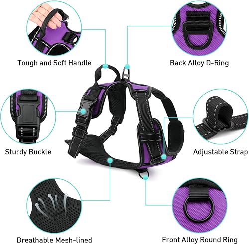 Miniatura 6 de Joytale Arnés sin tirones para perros pequeños, chaleco reflectante para mascotas con clip frontal, arnés acolchado suave ajustable con asa de fácil