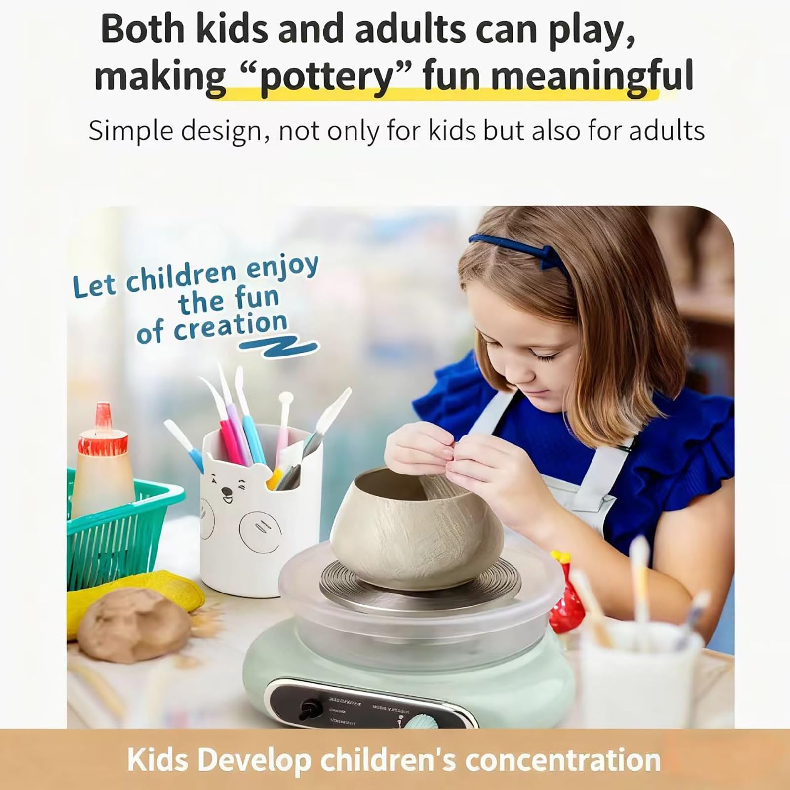 COYEUX Mini Ruota per Ceramica Elettrica per Bambini E Adulti, Kit Completo per Ceramica con Pedale - Piatto Girevole in Argilla Ceramica Adatto Ai Principianti per Fai da Te, Scuola E Uso Domestico