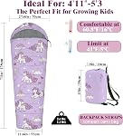 Kids Sleeping Bag for Girls, 3 Season Sleeping Bag with Backpacking Bag, Warm & Cool Weather, Portable for Travel, Sleepovers, Indoor & Outdoor Camping, Machine Washable