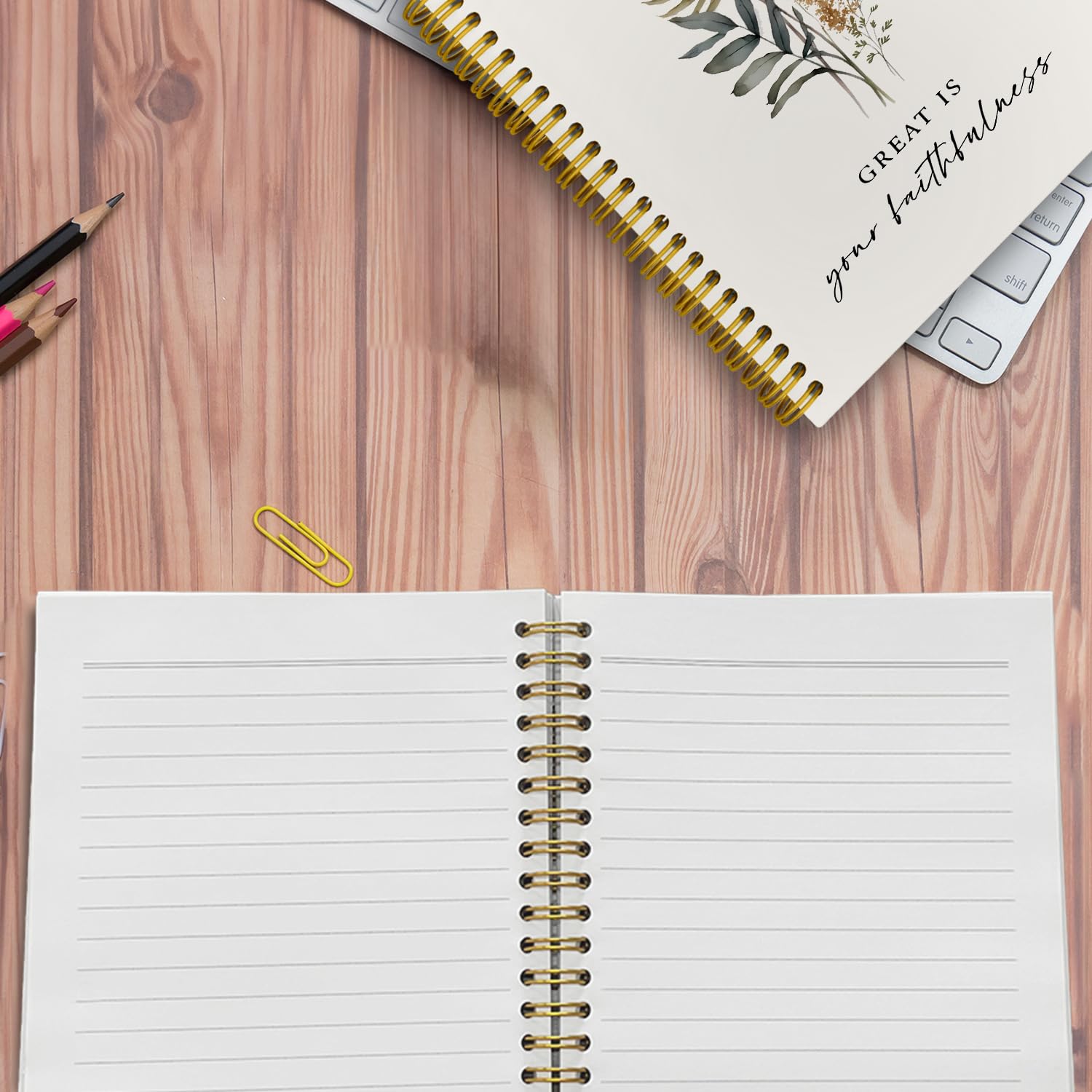 JKMBN Quaderno a spirale per bibbia cristiana, Great Is Your Faithfulness, quaderno cristiano di preghiera per donne, quaderno a spirale con copertina rigida per le scritture, a righe universitarie,