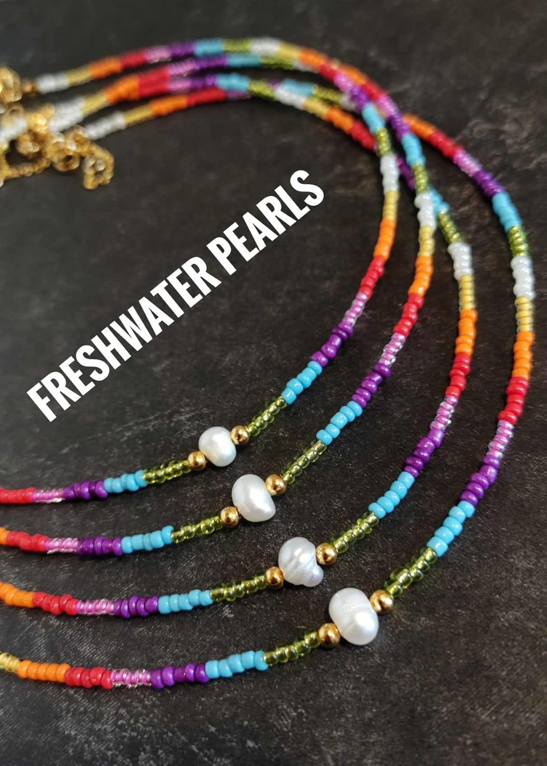Freshwater Pearls Rainbow Beaded Choker Necklace, Multi-Color and Delicate Necklace for Women. - Image 2