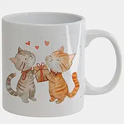CANECA PORCELANA BRANCA - 325ml - GATINHOS PRESENTE AMIGO SECRETO 2