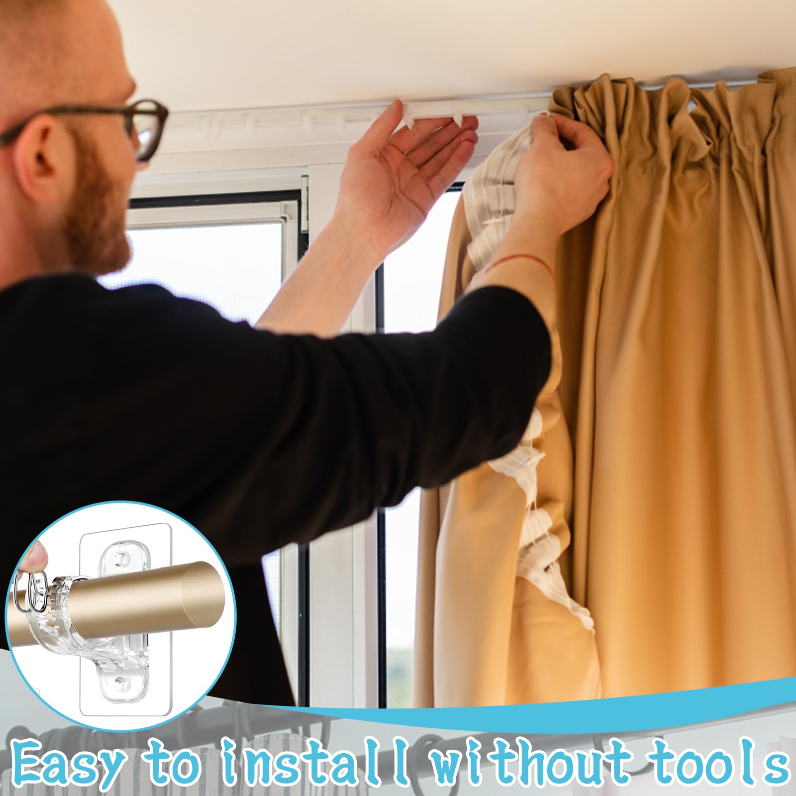 2-Pack No-Drill Curtain Pole Brackets – Self-Adhesive, No Screws Needed For Towels & Curtains