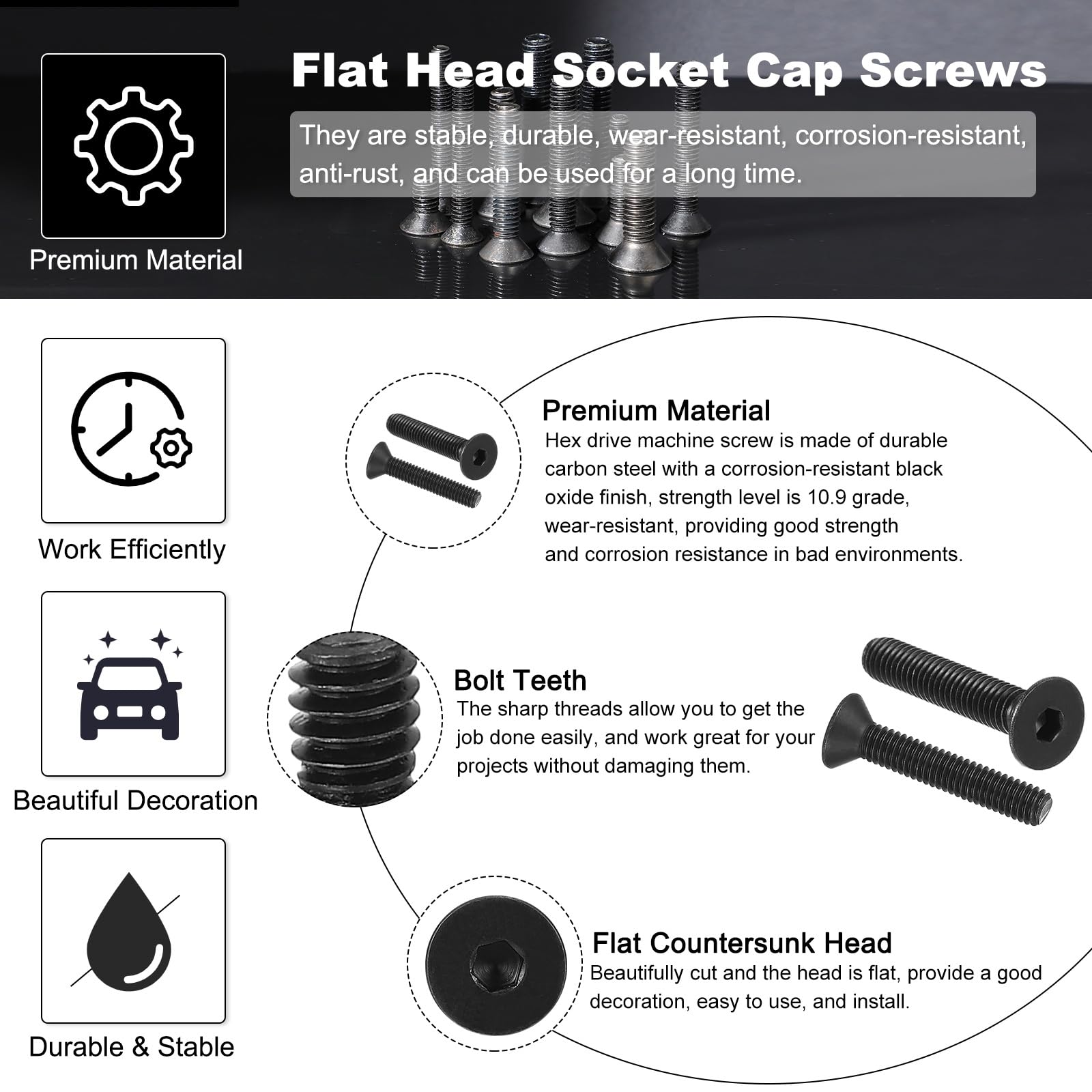 PATIKIL 5/16-18 x 2" Flat Head Socket Cap Screws - Image 3