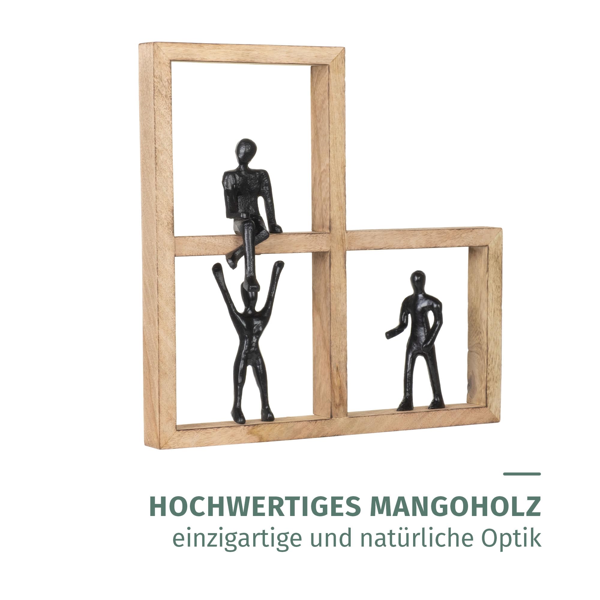 Moritz Figurka dekoracyjna Unity czarna, 35,5 cm z drewna mango i aluminium, nowoczesna dekoracja ścienna z trzema figurkami w drewnianej ramie, symbol spójności, praca zespołowa, wspólnota, rzeźba