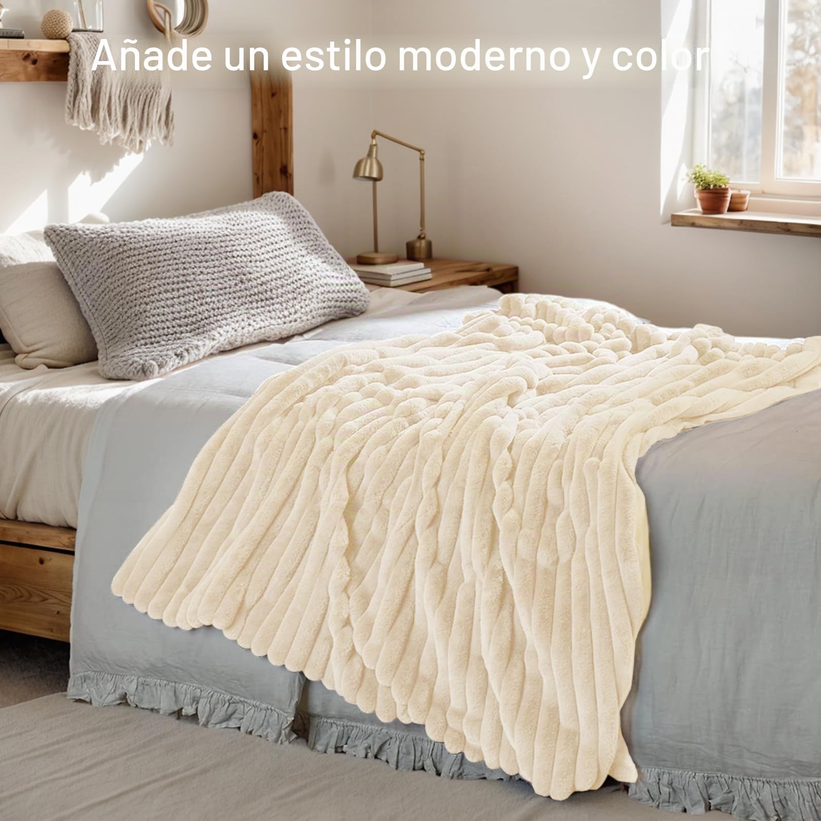 TOPCHANCES Mantas para Cama,Manta De Algodón Extrasuave,Disponible en Todas Las Estaciones 360/180GSM Tejido De Doble Capa Multiusos De Sofá,Cama O De Sala De Estar(Beige,130x160cm)