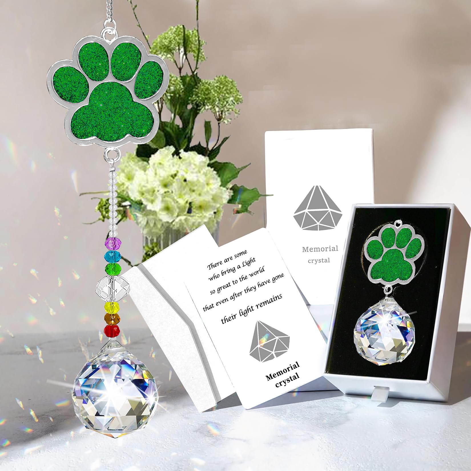Dog Memorial Gifts for Loss of Dog Pet Paw Print Sympathy Gifts Crystal Window Suncatcher,Dog Remembrance Gift Sun Catcher