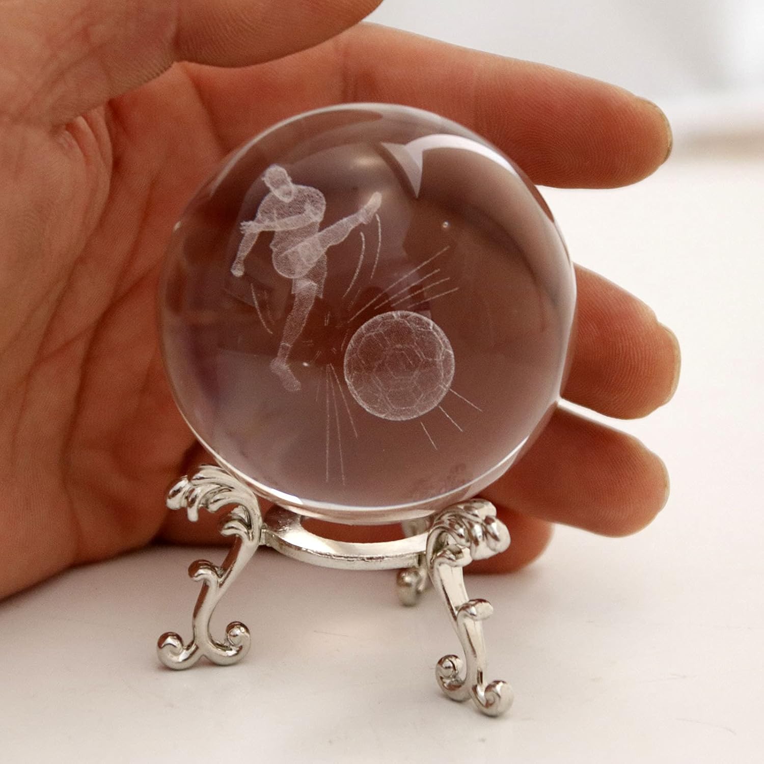 2.36in 3D Laser Sport Football Crystal Ball with Stand