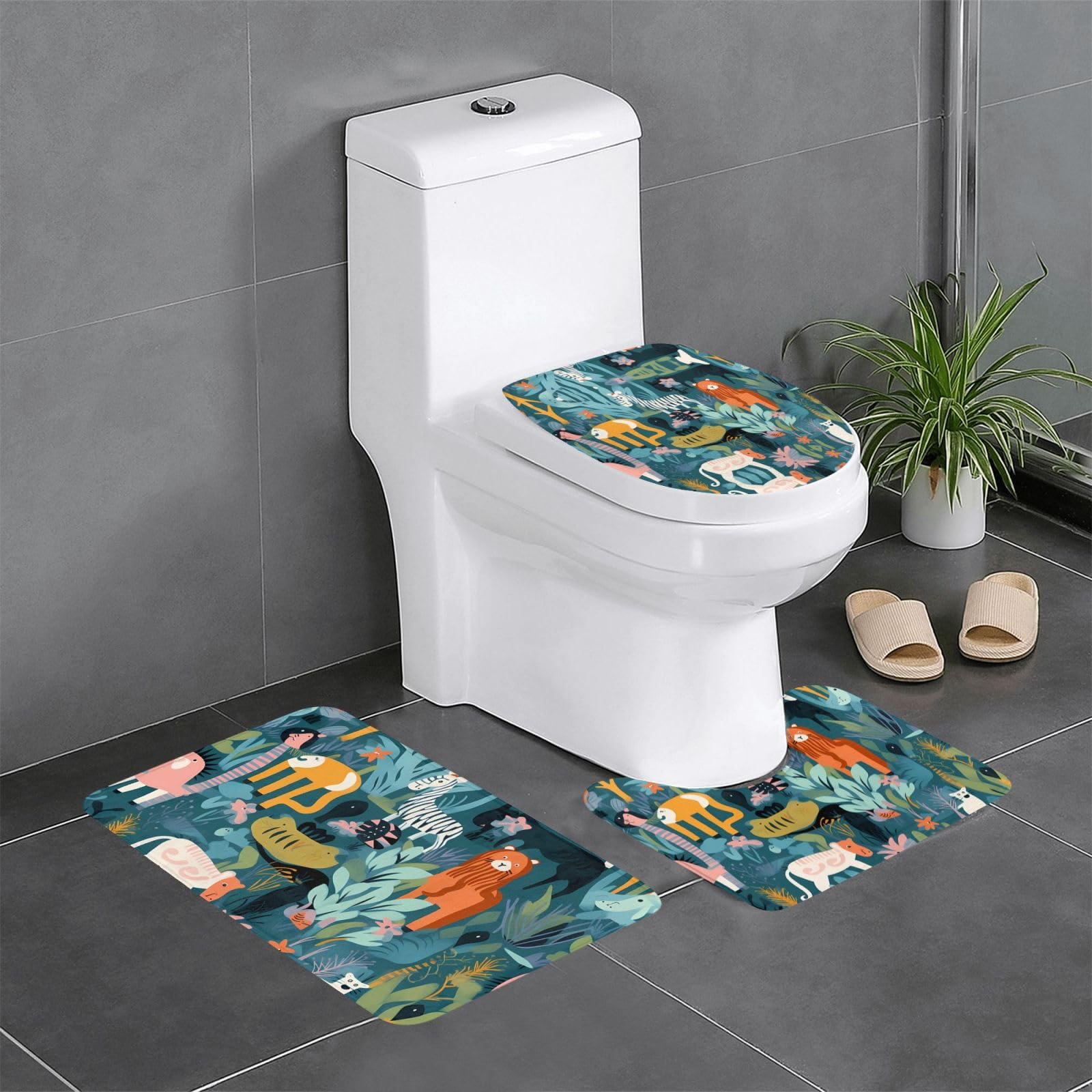 Tapis de salle de bain Wild Zoo anti glisse lot de 3 lavable pour sol