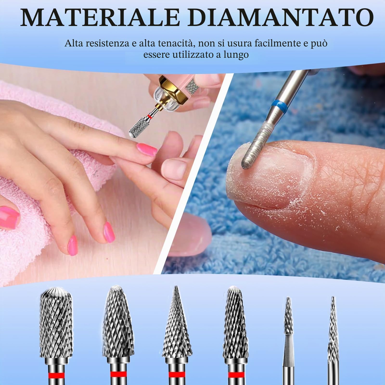 6 Pezzi Punte Fresa Unghie, Punta da Trapano per Unghie in Carburo di Tungsteno, 1 Pennello, 3/32 Pollici Punte Fresa Cuticole per Manicure e Pedicure,Rimozione Gel (StilC)