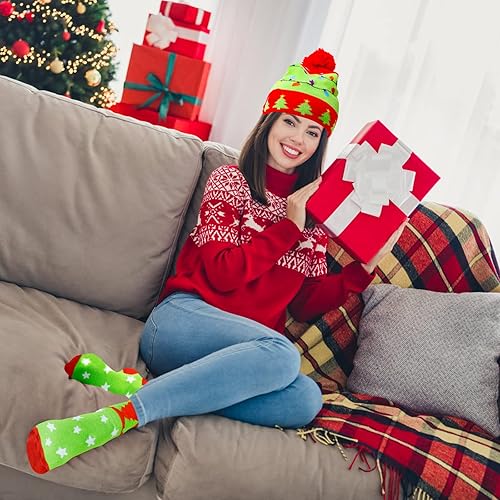 Miniatura 6 de MGparty Gorro de Navidad con luz LED, gorro de punto con calcetines de tripulación, regalos de fiesta de Navidad para adultos y niños