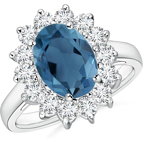 Angara Natural London Blue Topaz Ring for Women | Princess Diana in 14K Solid Gold/Sterling Silver/Platinum | December Birthday, Gemstone Jewellery Gift