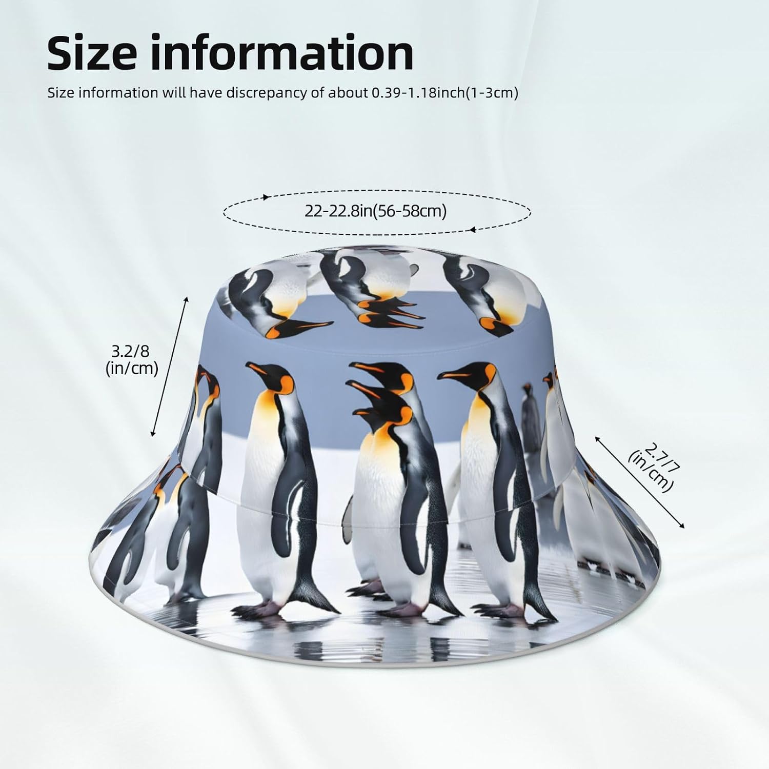 (Penguin) Reflective Reversible Bucket Hat Foldable Breathable Stylish Two-Way Wear for Outdoor Travel Daily Activities Black