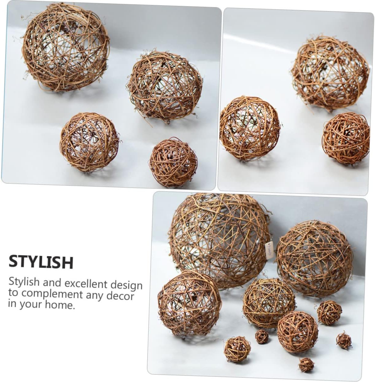 Vine Garden Balls Decorative Rattan Ball Adornment 3pcs Brown Rattan Balls for Wedding Office Dec