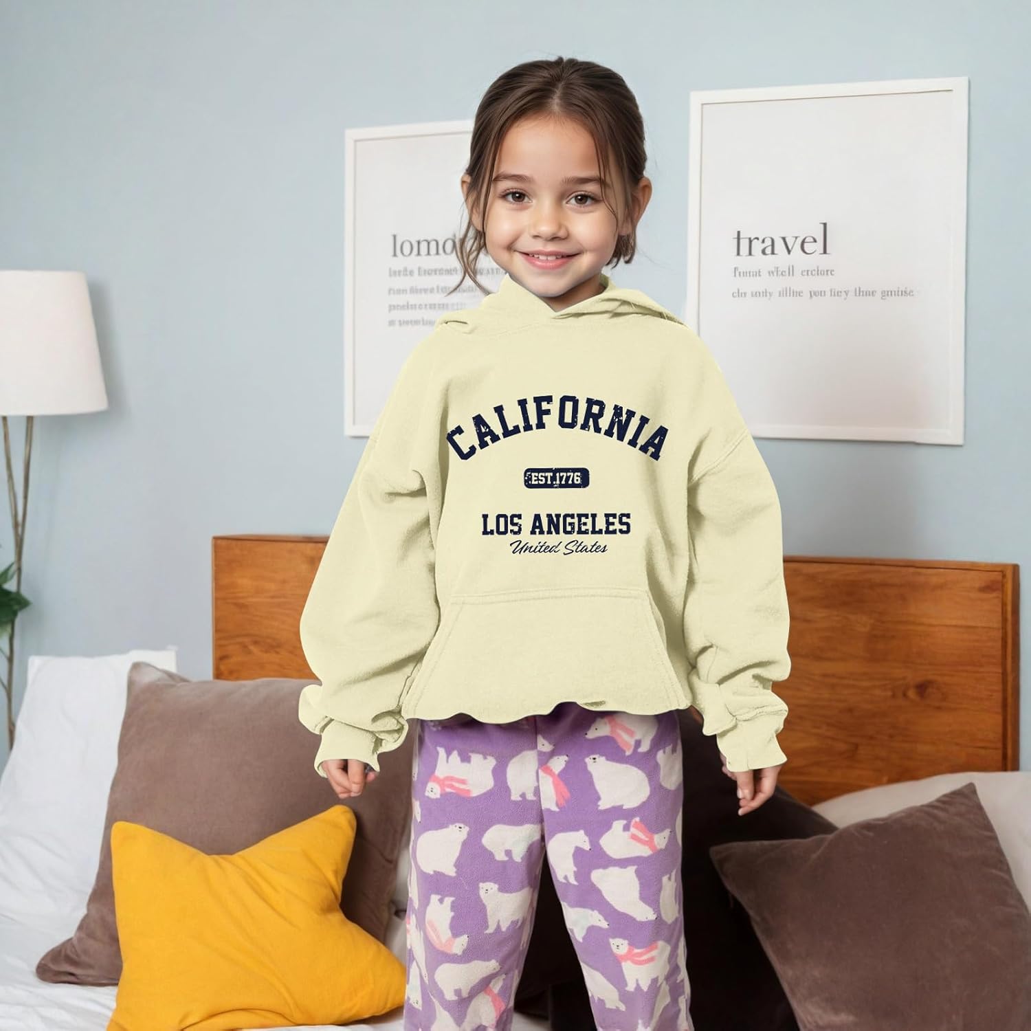 BeWithYou Girls Los Angeles Hoodie California Sweatshirt for Teens Cute Preppy Kids Hoodies Aesthetic Letter Graphic Pullover - Image 4