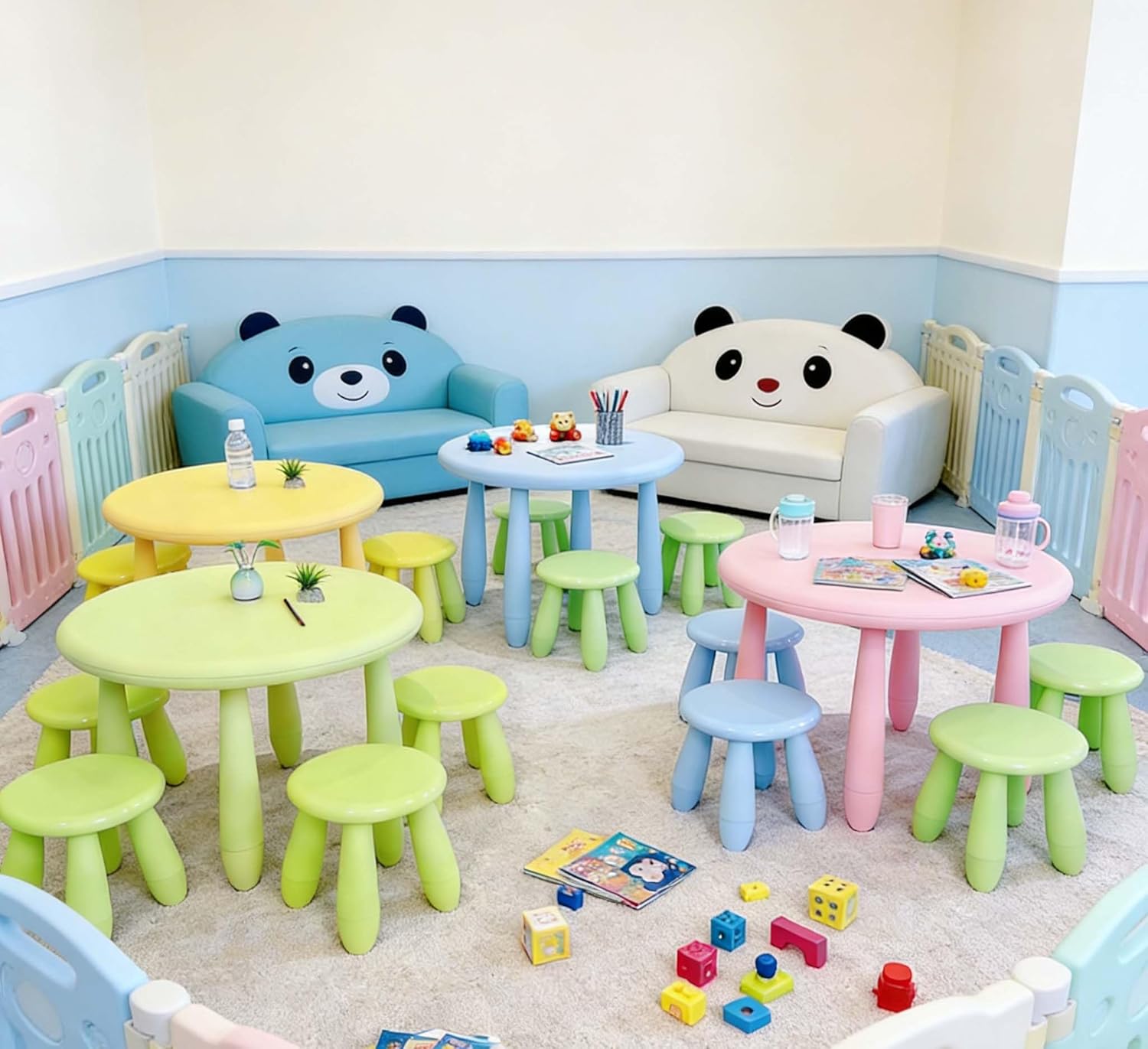 Kids Table and Chair Set, Plastic Children Activity Table and 4 Chairs for Art Craft, Easy-Clean Tabletop, 5-Piece Toddler Furniture Set for Daycare Playroom, Gift for Boys Girls (pink + 4pcs stool)