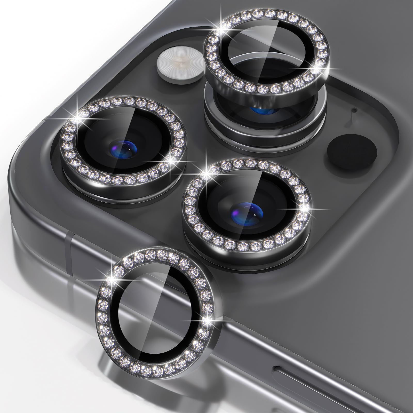 Misea Kompatybilny z iPhone 16 Pro/iPhone 16 Pro Max osłona obiektywu aparatu, osłona aparatu ze szkła hartowanego 9H, osłona ekranu metalowa, indywidualna osłona pierścienia, akcesoria dekoracyjne