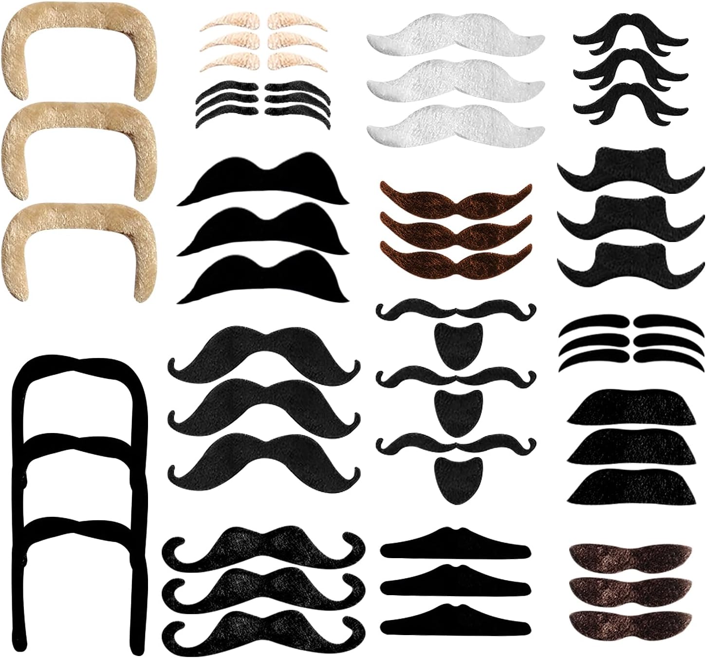 48 PCS Fake Moustache,Halloween Novelty Self-Adhesive Fake Beard,70s Masquerade with Fake Beards,Fake Mustache Props for Birthday Party,Costume and Performance