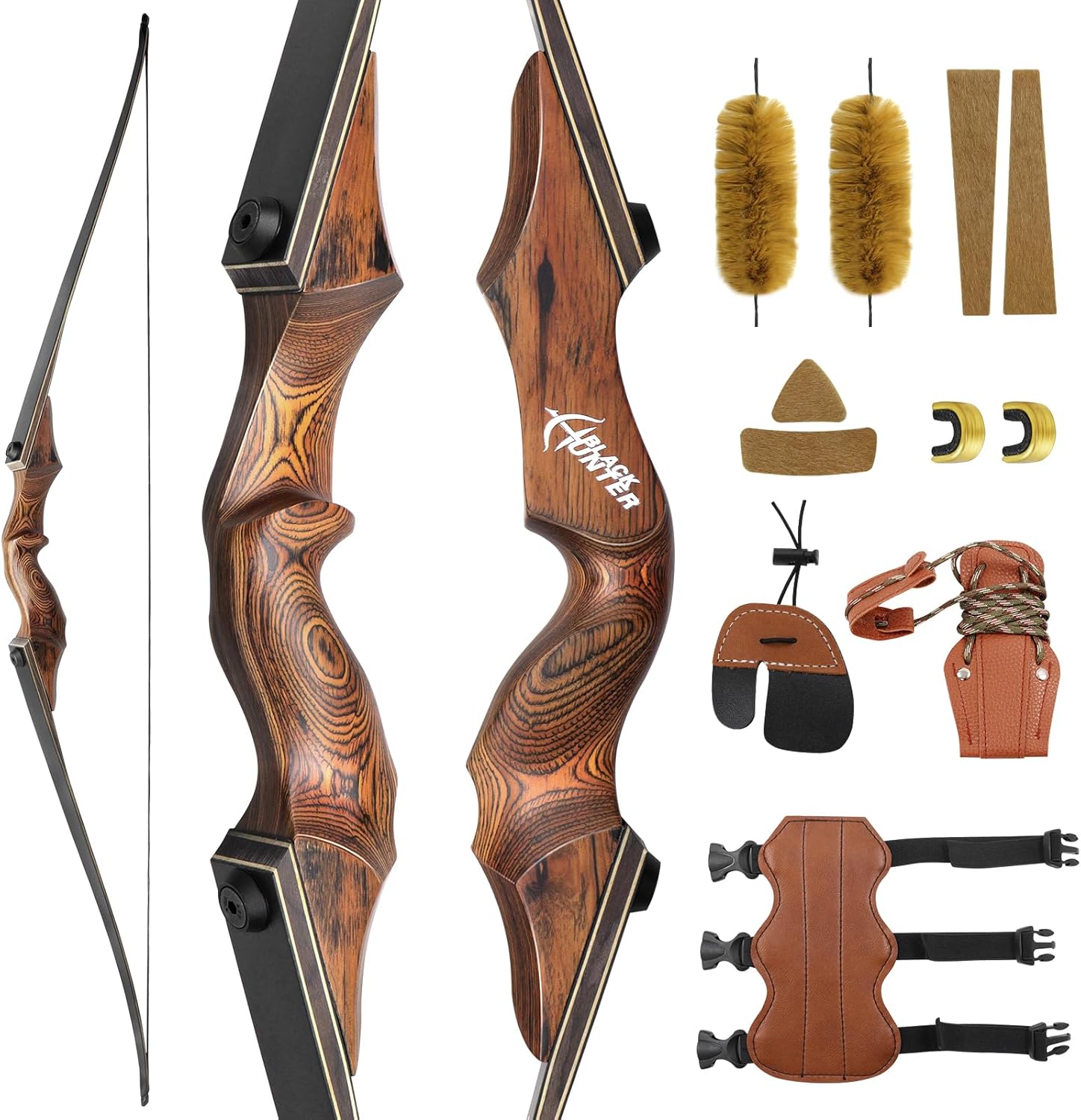 60 Inch 20-60 Lbs Black Hunter Longbow Right Hand Takedown Long Bow Set Archery Wooden Long Bows for Adults and Beginners Outdoor Shooting Target Practice