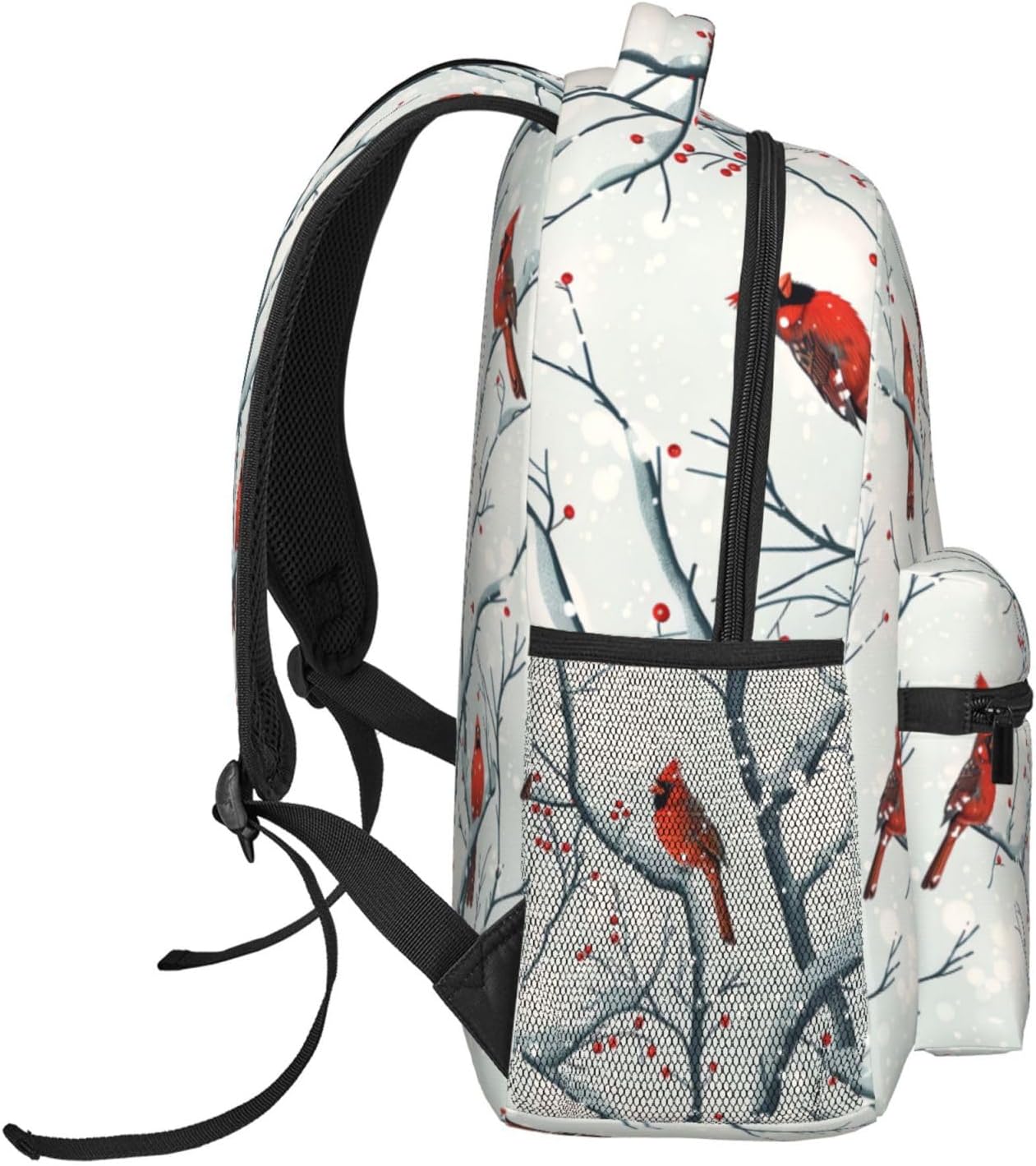 Winter Cardinal Bird Backpack, Polyester Backpacks with Straps, 11.4inx5.9inx15.7in, Multi-Pocket Storage Bookbag, Ideal For School Work Travel Hiking Camping, Boys Girls Women Gifts