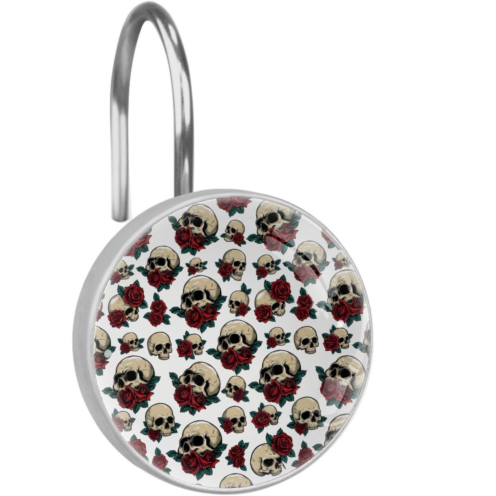 VAPOKF Decorative Shower Curtain Hook, Vintage Skull Rose Rustproof Stainless Steel Shower Curtain Hook for Bathroom, Shower Curtain Hangers for Shower Rod