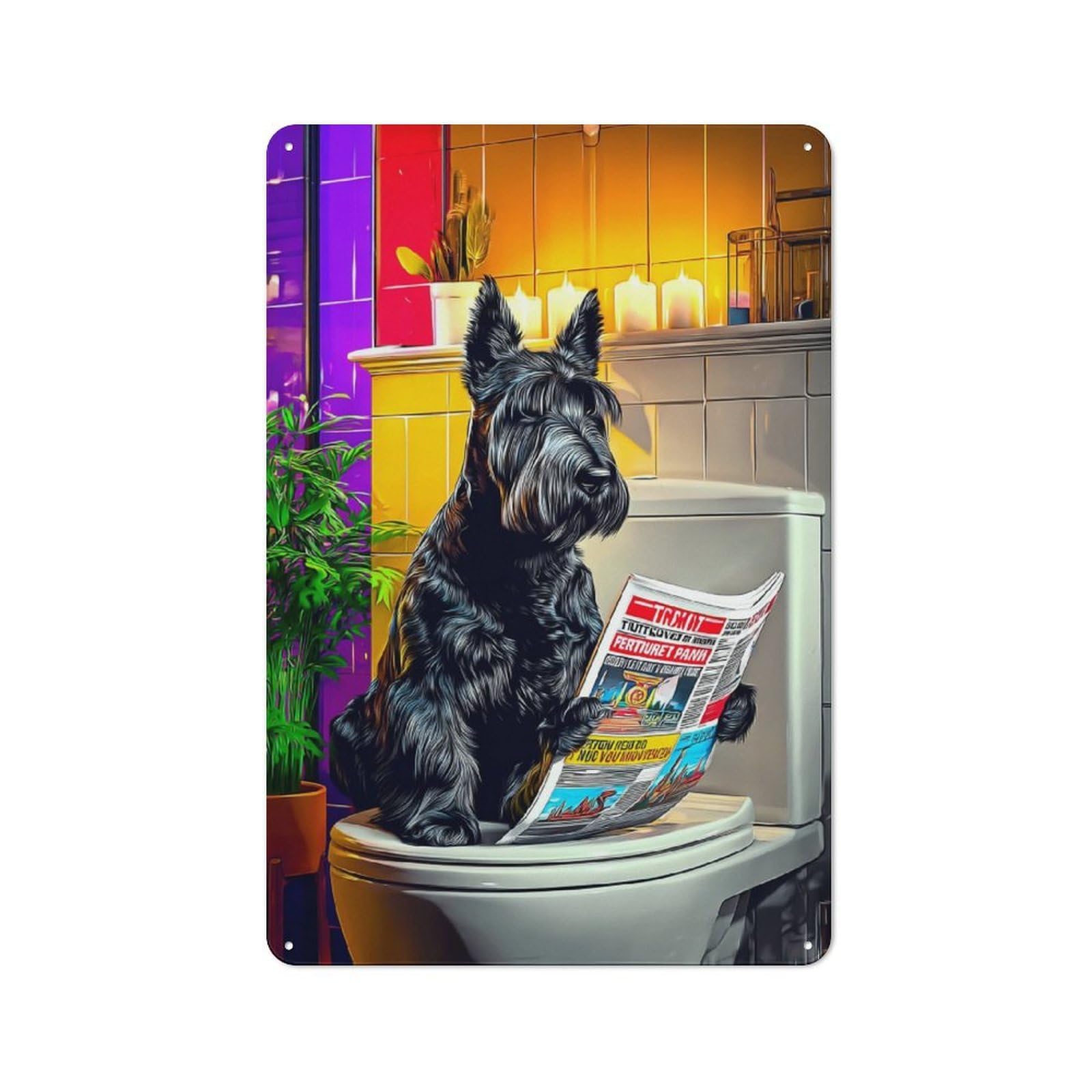 Junmoney Dog Reading Newspaper On Toilet-42 30X20cm Retro Tin Sign With For Dining Room Or Kitchen, For Metal Sign Collectors, For Garage And Workshop Walls