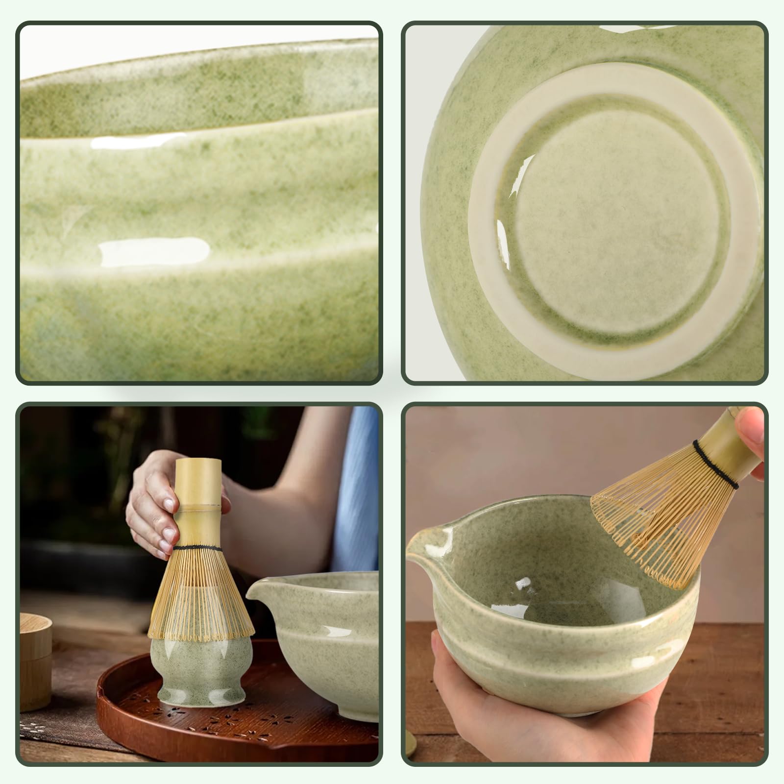 Kit Matcha, Set Tè Matcha 7 Pezzi, Frusta Matcha, Setaccio da Matcha, Ciotola Matcha, Supporto Chasen e Cucchiaio Matcha, Kit Matcha ideale per la Preparazione del Tè Matcha