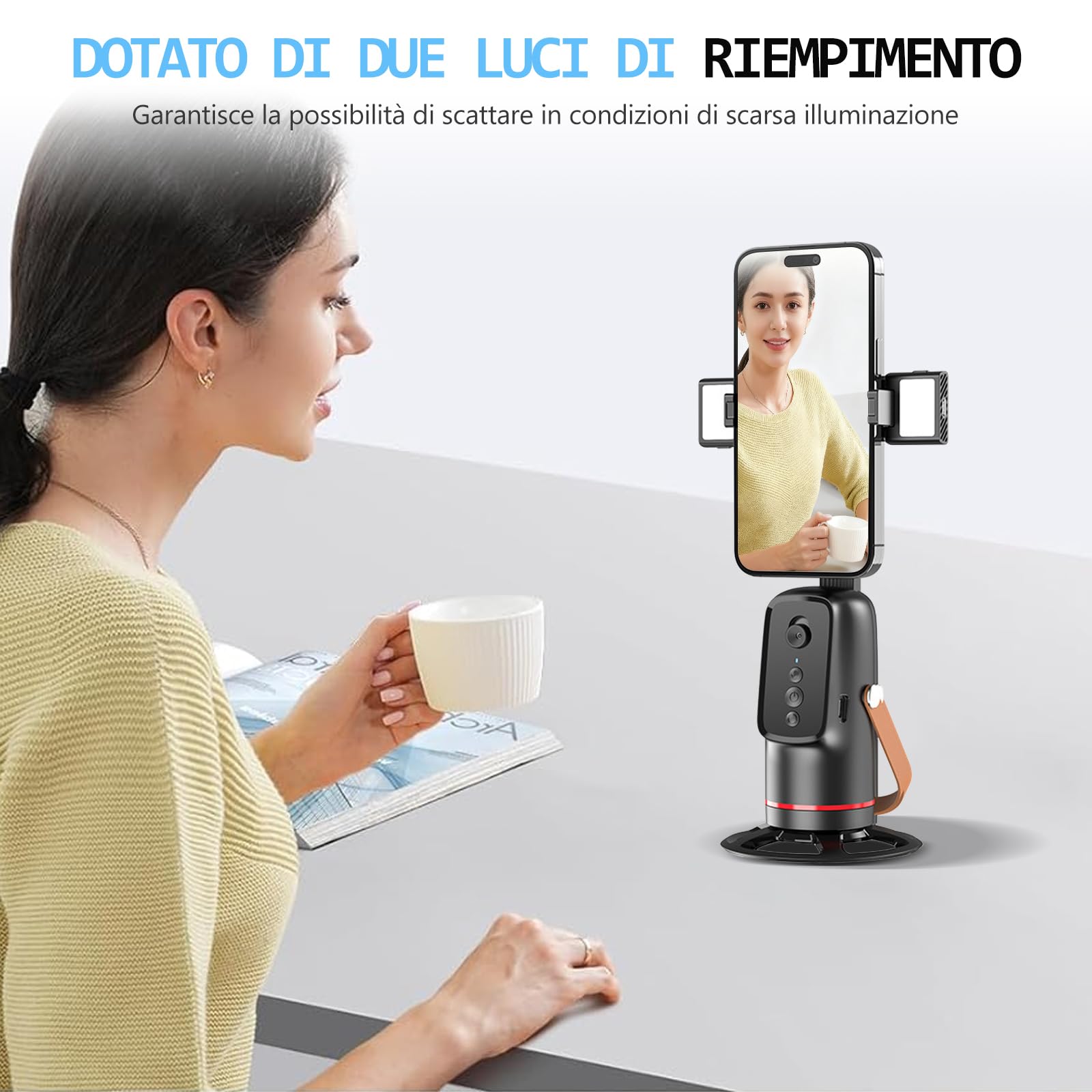 Gimbal per smartphone AI, Bwaliffury Stabilizzatore per iPhone, Android pieghevole, Auto Face Tracking Treppiede per cellulare con tracciamento di rotazione a 360°,Ricaricabile per Registrazione video