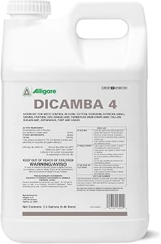 Alligare Dicamba 4 for Corn, Soybean, Cotton, Sugarcane, Turf & More - Powerful Weed Control - Water-Soluble Dicamba Herbicide, Effective on Broadleaf Weeds - Ground & Aerial Application - 2.5 Gallons