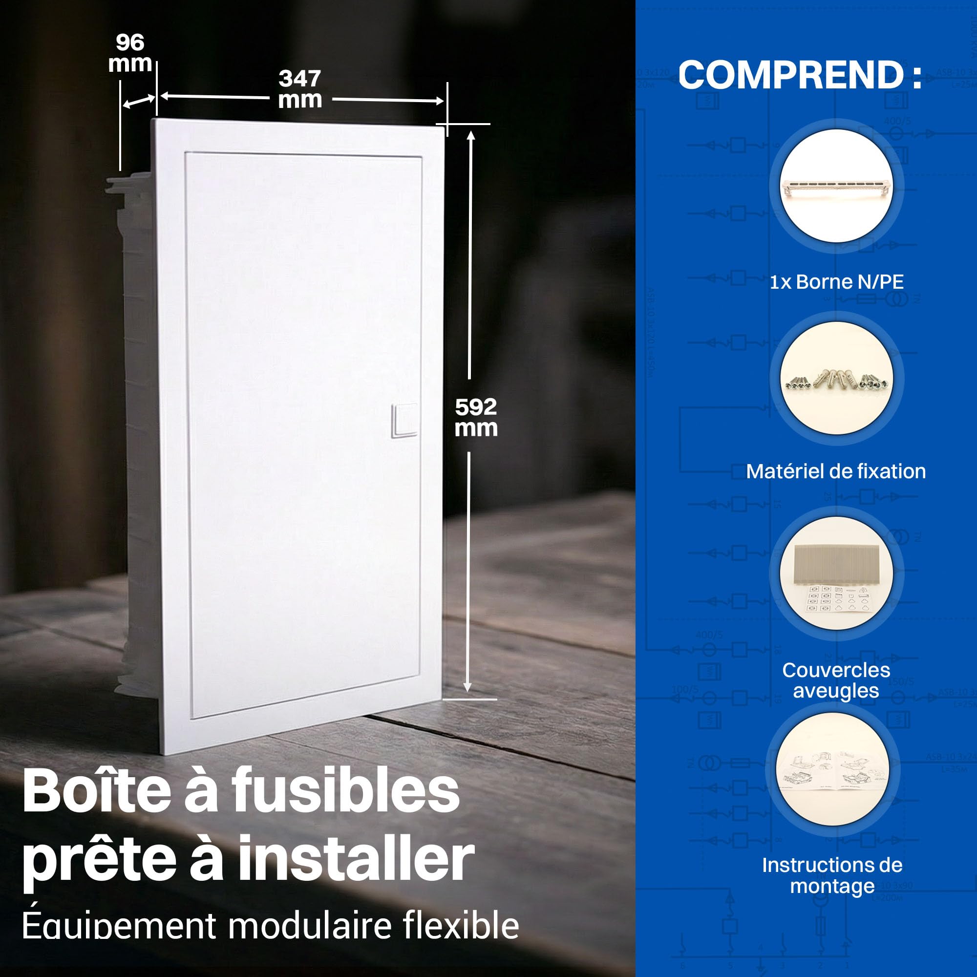 Intratec Coffret Électrique Encastré 3 Rangée – Tableau de Distribution IP40 pour 36 Modules avec Porte Blanche et Rail DIN pour Installation Électrique Maison & Professionnel – 592 x 347 x 92mm