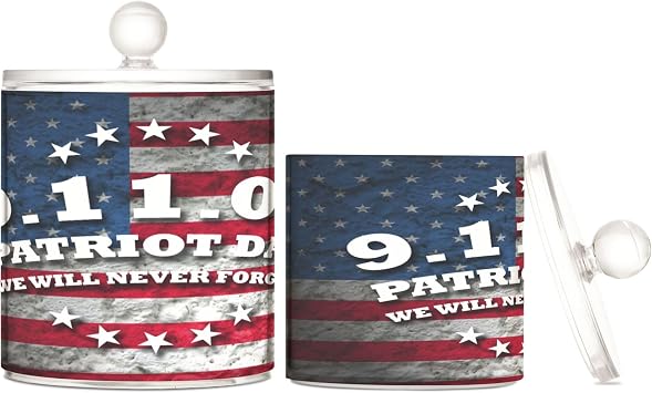 patriots Day Greeting Card American Flag Clear Plastic Storage Container Jars with lid Pantry Essentials Decorative Small Storage Bins for Cotton Swabs,Cotton Pad2 Pack