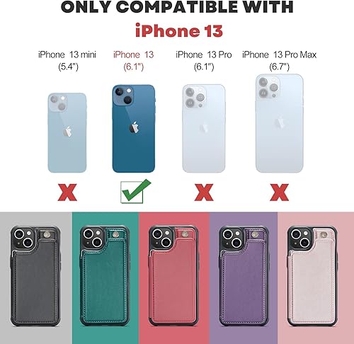Miniatura 8 de Vinich Funda tipo cartera compatible con iPhone 13 y tarjetero con bloqueo RFID para mujeres y hombres, cierre magnético duradero, a prueba de