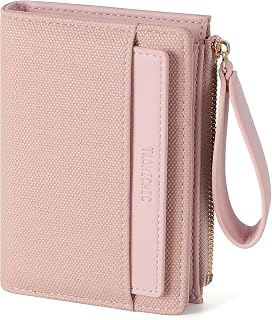 wallets for women small ladies handbag PU leather credit card holder wallet for women with zipper bracelet and coin pocket, pink-b, Modern
