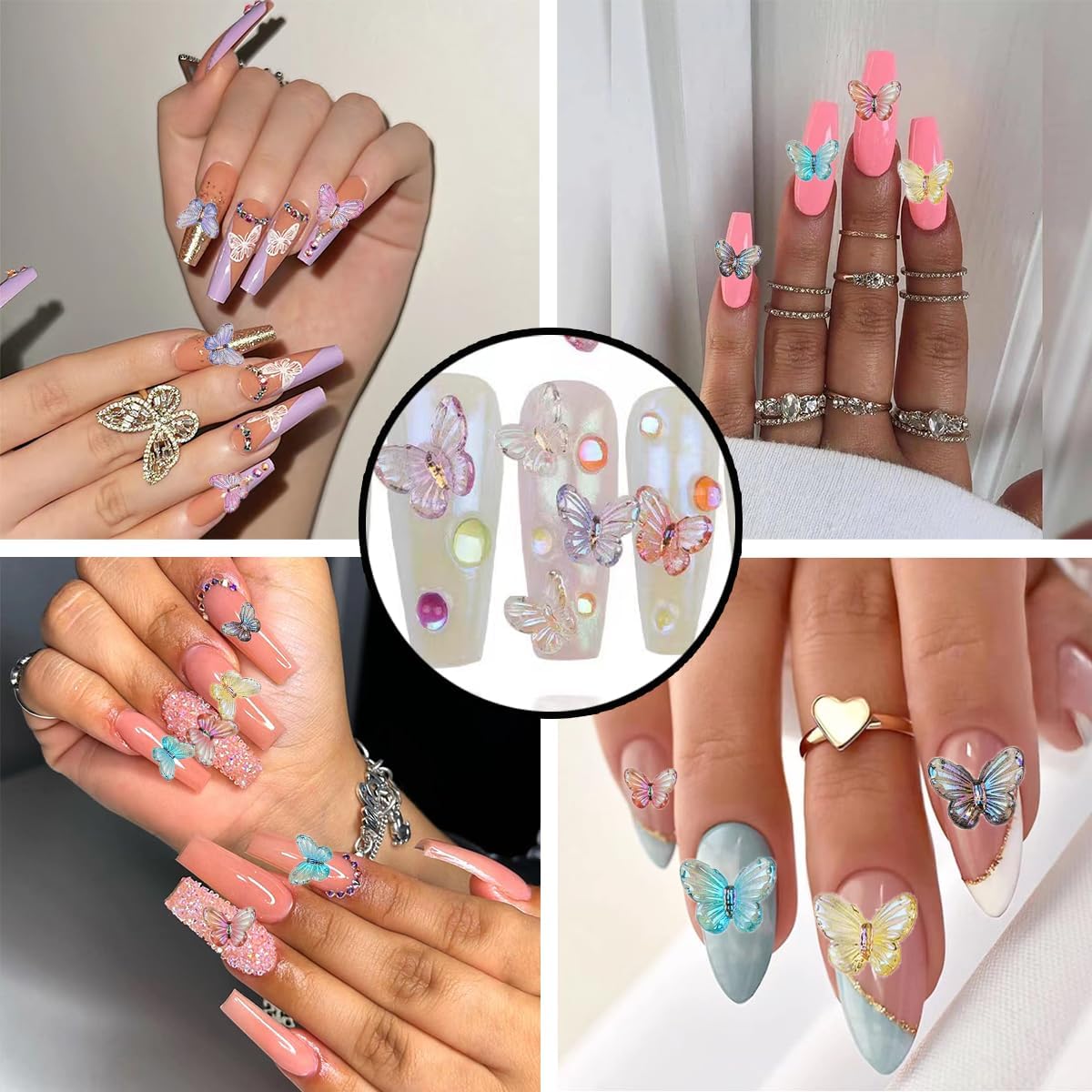 COOSLIM 108 Pcs Butterfly Bow Nails, Bowknot Nail Charms Kit,3D Mix Color Aurora Butterflies Shape Bows Nail Art Decorations, Butterfly Nail Charms for DIY Crafts Design B11