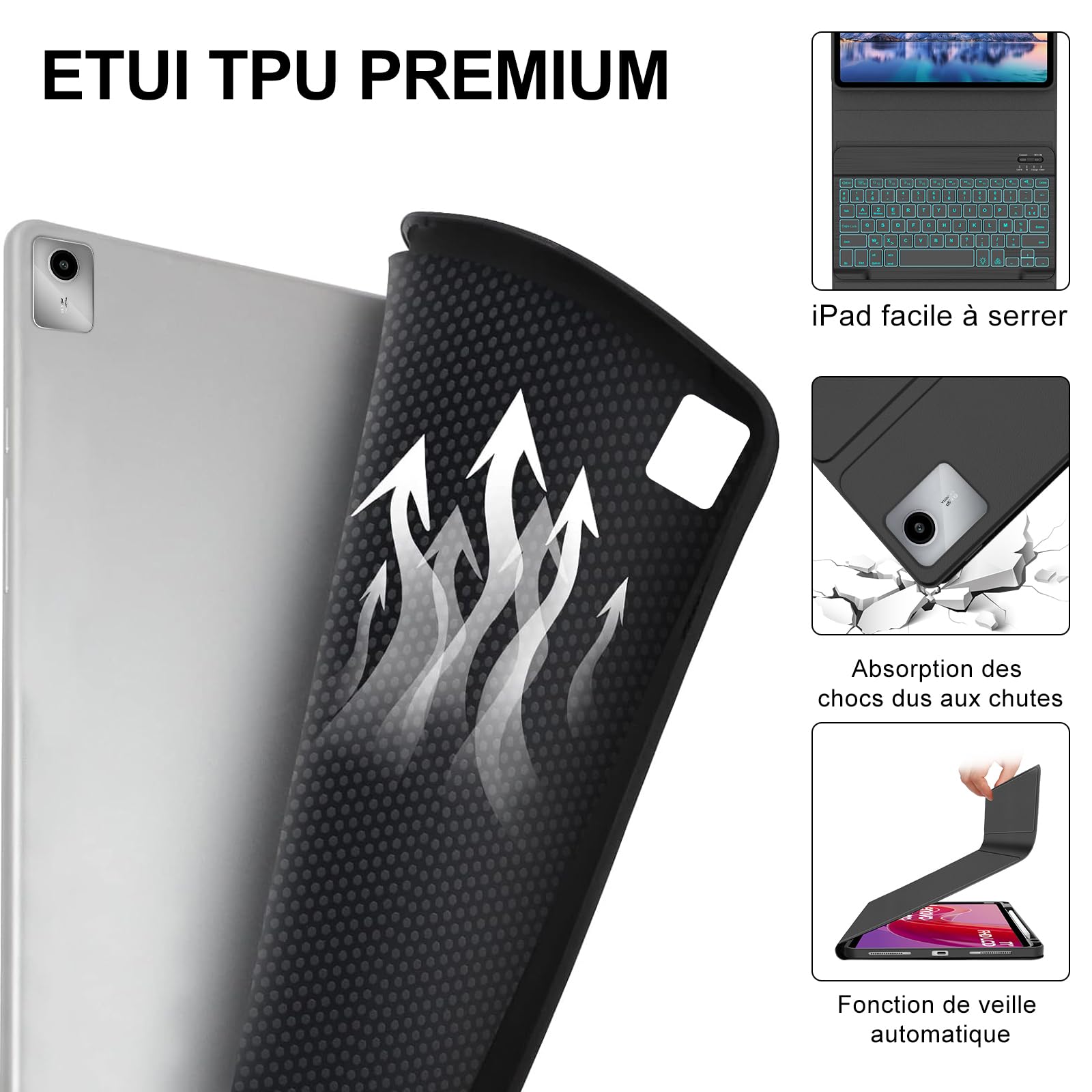 Étui Clavier Bluetooth Rétroéclairé Pour Lenovo Tab M11 11'' 2024 (TB-330XU/330FU) - AZERTY Français, Détachable, Bleu