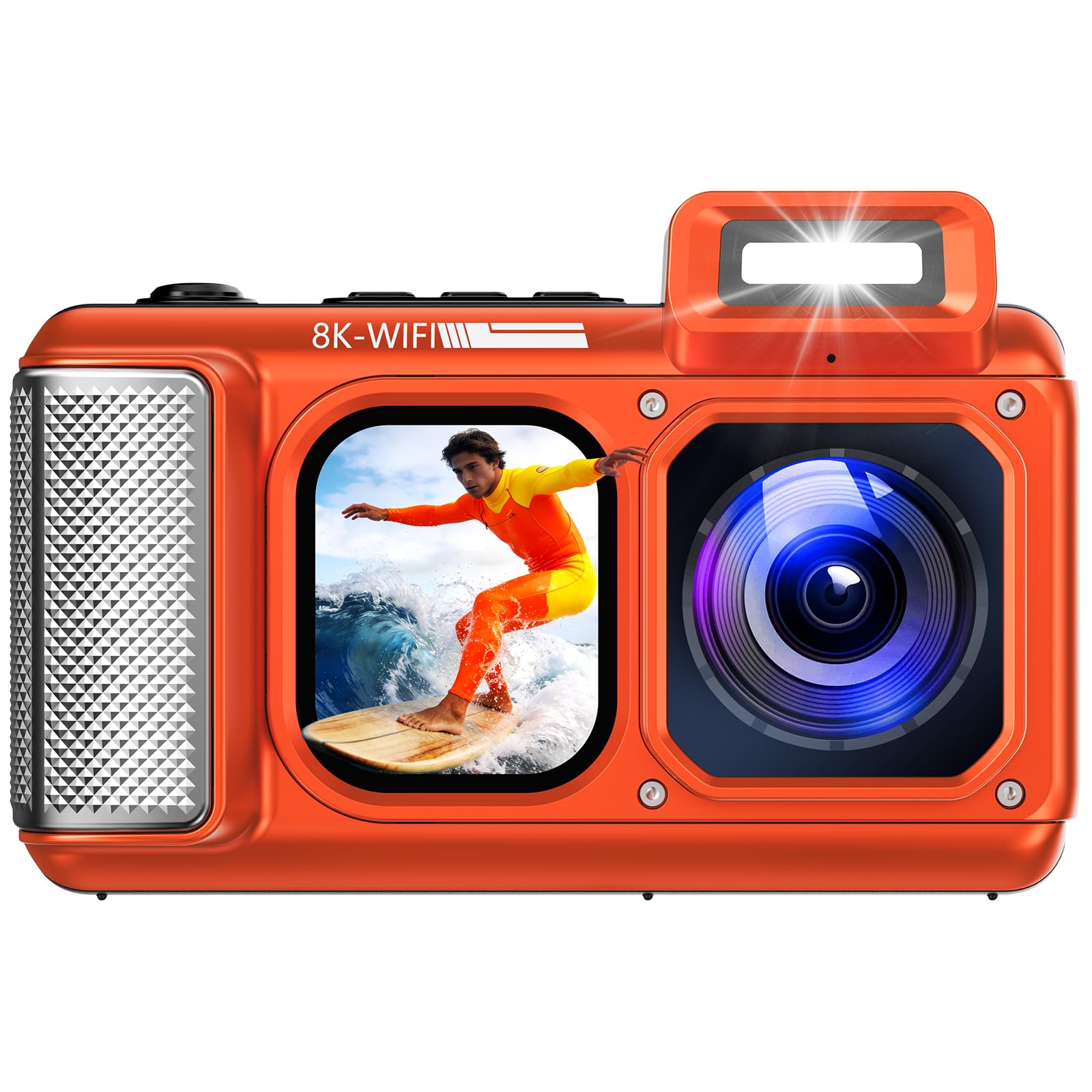 Maxmango V08 Pro 49FT Unterwasserkamera, 8K 90MP WiFi wasserdichte Digitalkamera mit 2,88-Zoll-Touchscreen, Staub- und Stoßfest, ideal zum Schnorcheln, Tauchen und Reisen,32GB Karte, Orange