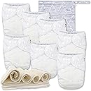 Nora's Nursery Cloth Diapers 7 Pack with 7 Inserts & 1 Wet Bag - Waterproof Cover, Washable, Reusable & One Size Adjustable Pocket Diapers for Newborns and Toddlers - Winter White