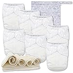 Nora\'s Nursery Cloth Diapers 7 Pack with 7 Inserts & 1 Wet Bag - Waterproof Cover, Washable, Reusable & One Size Adjustable Pocket Diapers for Newborns and Toddlers - Winter White