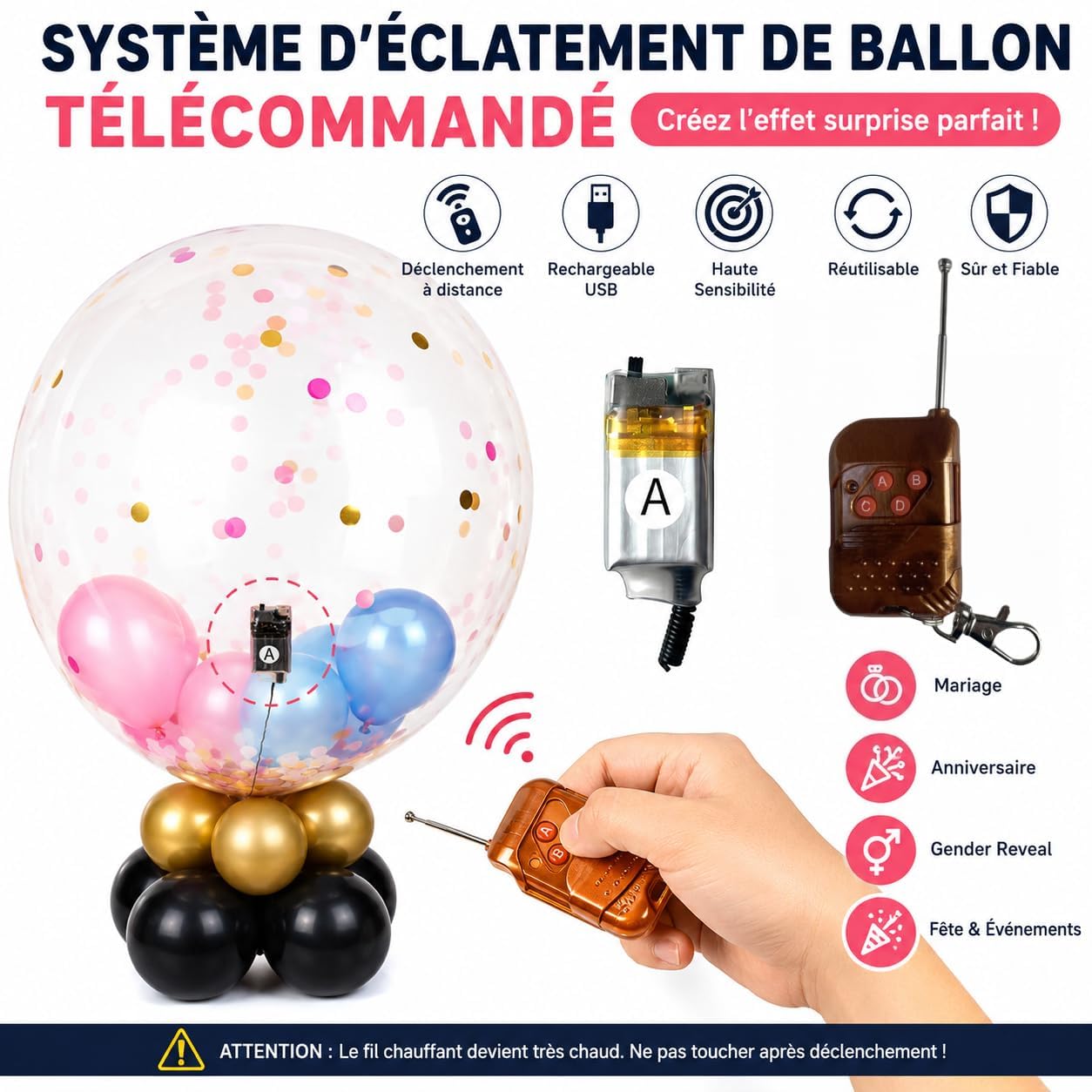 Wiederverwendbarer Balloon Popper-Controller mit einer Reichweite von 30 Metern, kompakte und praktische Design für jede Art von Party-Hochzeits - Veranstaltung (1-4)