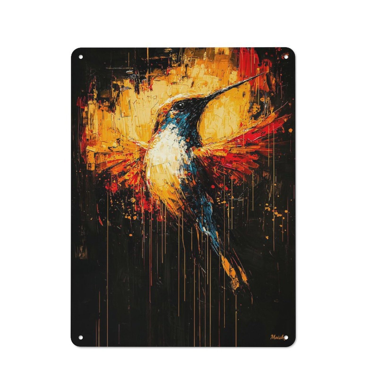 Junmoney Radiant Flight Contemporary Expressionist Hum Mingbird Retro Metal Sign 40X30cm For Garden Room Or Summerhouse, For Garden Room Decor Fans