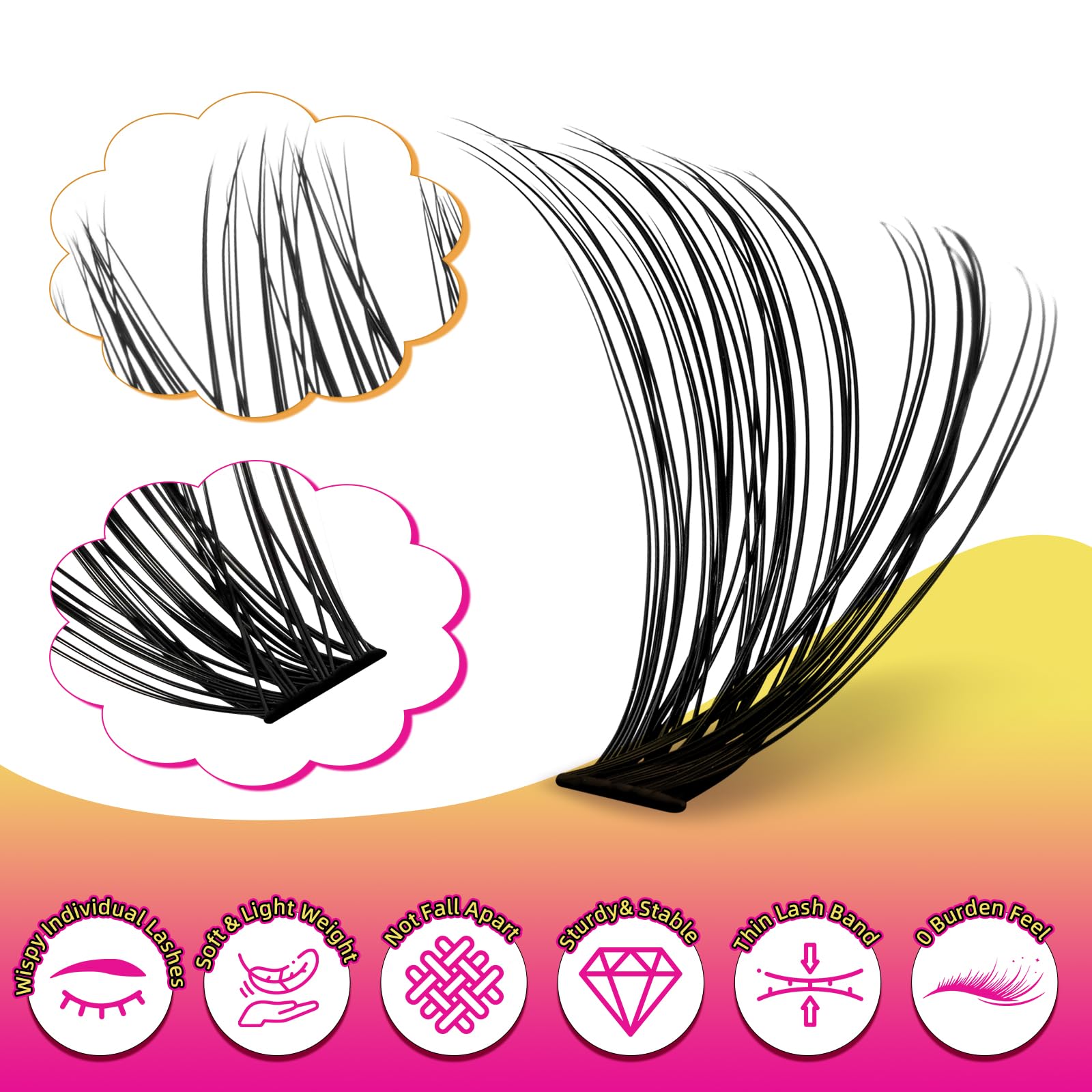 Extensiones de pestañas, 320 unidades, juego de extensiones de pestañas 60+80D, juego de extensiones de pestañas individuales con pegamento y sellador de pestañas, pinzas de pestañas (9-16 mm)