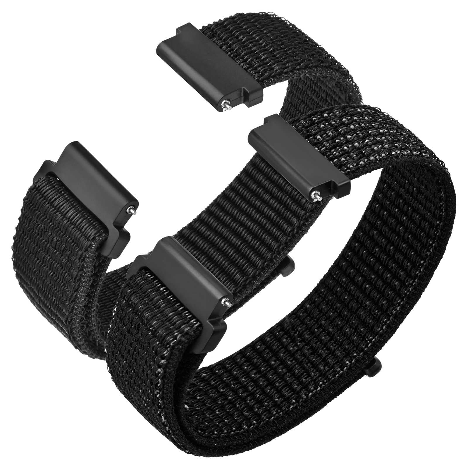 [ANNEFIT] ナイロン時計バンド 24mm マジックテープスマートウォッチ替えベルト Quick Release ブラック/フラッシュブラック2本セット