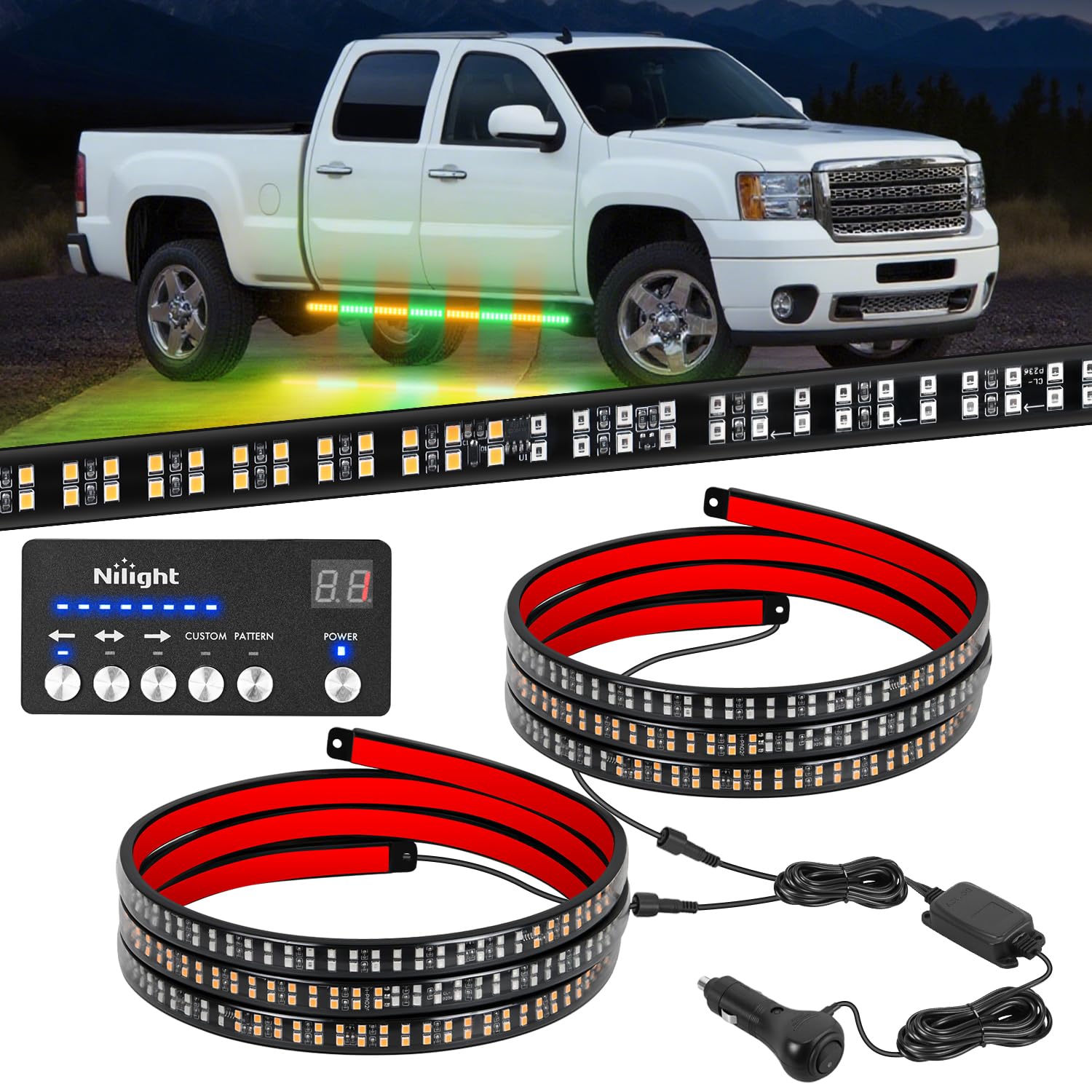 Nilight 2PCS 70" Running Board Lights Strip Amber Green with Controller