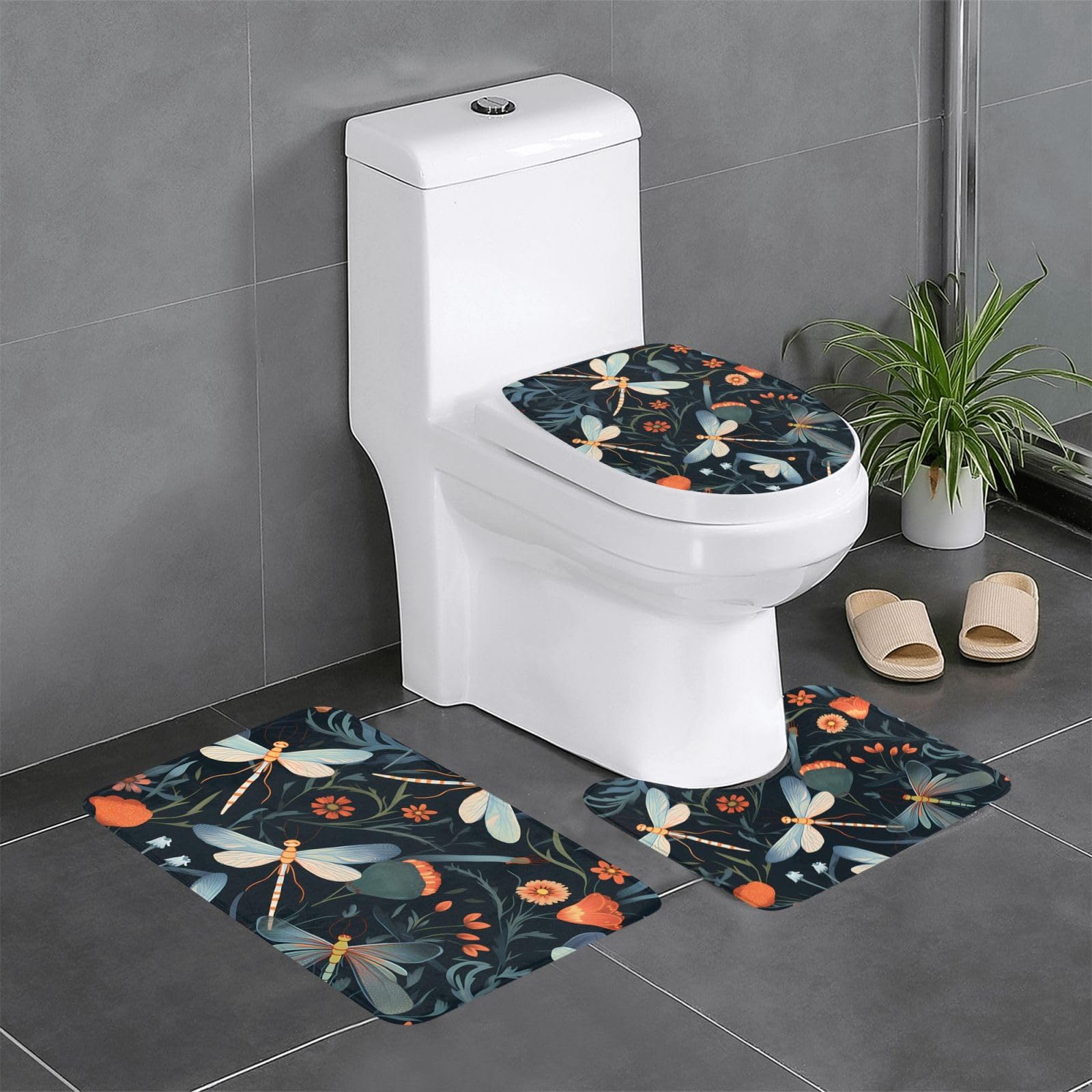 Tapis de salle de bain lot de 3 antidérapants peints à la main 61x40cm