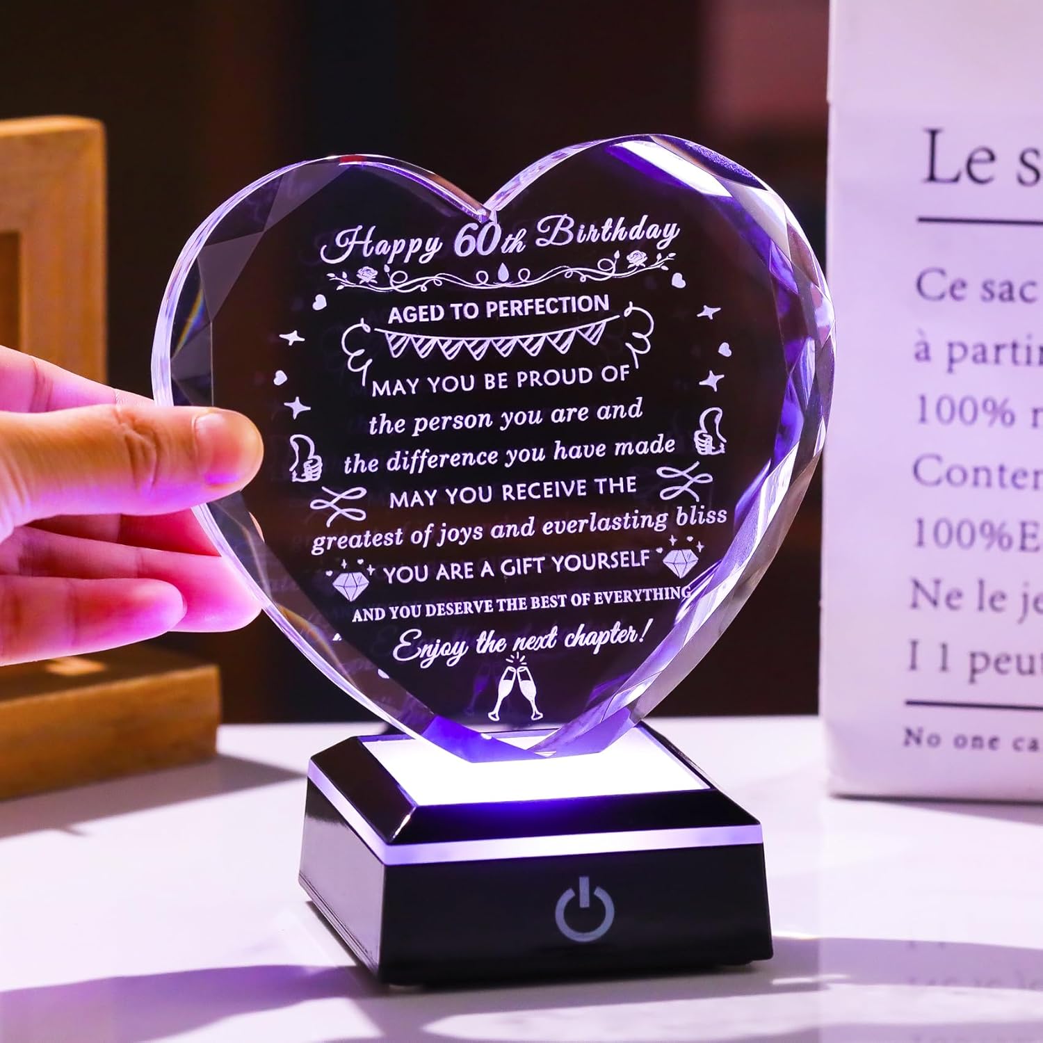 YWHL 60th Birthday Gifts for Women Men with Colorful Base Crystal Heart Happy 60th Birthday Decorations Best Gifts Ideas for 60 Year Old Husband Wife Mom Dad Grandma Grandpa Born in 1965 - Image 4