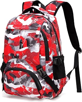 BLUEFAIRY Kids Backpack for Girls Boys Elementary Middle School Bookbag for Teens Ages 8-10 Back to School Bags Large Compartment Mochila Escolar para Ninos Camo Red